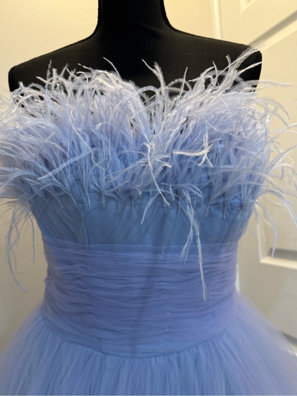 MAC DUGGAL Feather Trim Tulle Gown in Light Blue OMBRÉ - Picture 3 of 7
